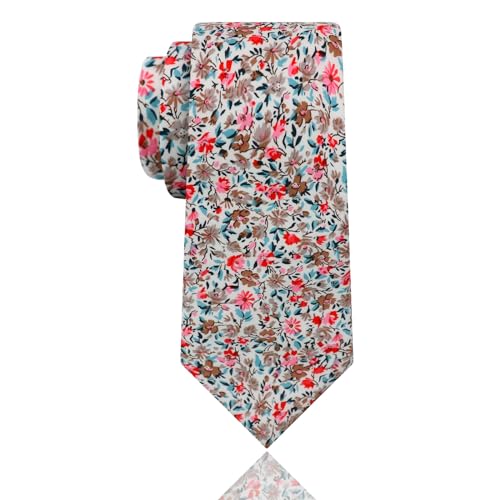 Image of Luckyvestir Mens Ties, Sage /Dusty Blue /Pink Floral Ties for Men, 2.76 inch Cotton Flower Necktie for Wedding /Groomsmen /Party
