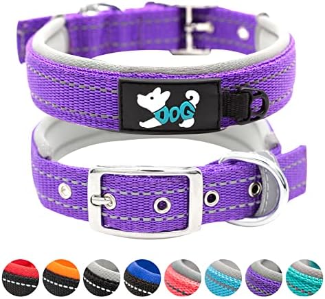 Nylon Dog Collar Soft Padded Breathable Reflective Adjustable Tactical Waterproof Pet Collar with Durable Metal Buckle for Small Medium Large Dogs (S, Purple)