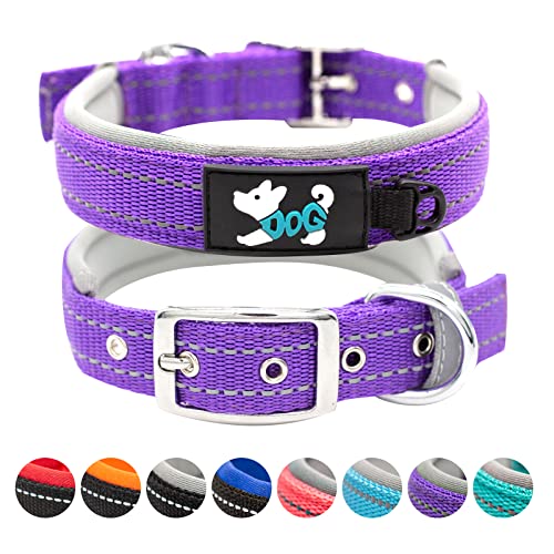 Nylon Dog Collar Soft Padded Breathable Reflective Adjustable Tactical Waterproof Pet Collar With Durable Metal Buckle For Small Medium Large Dogs (S, Purple) #TOP25