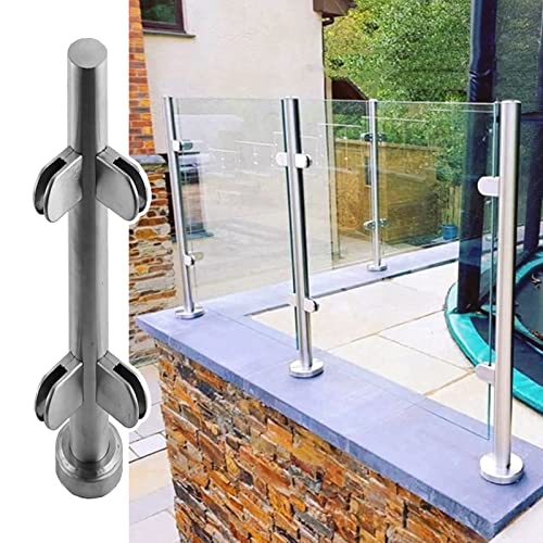 Poste de barandilla de vidrio de acero inoxidable, kit completo de sistema de barandilla para terraza, escalera, balcón y jardín, diseño redondo plateado de 110 cm de alto