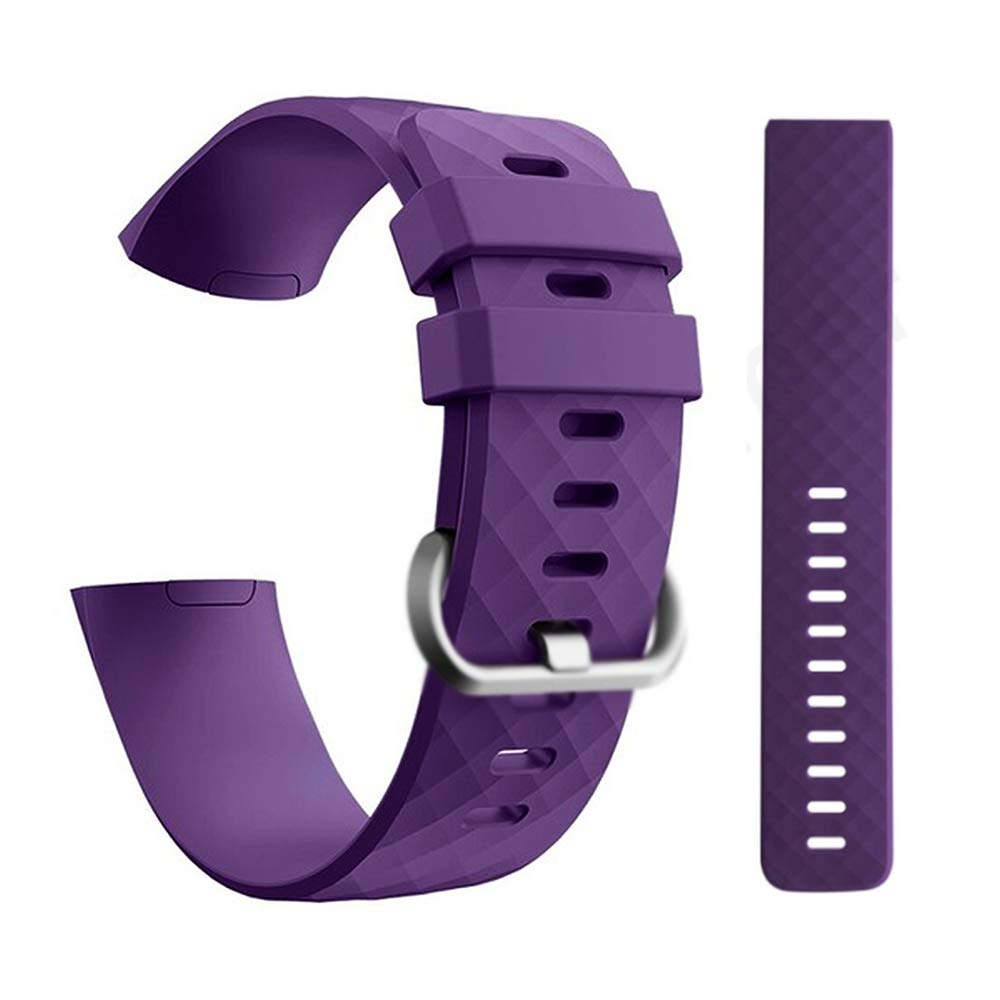 CellFAther Silicone Bands Compatible with Fitbit Charge 4/Charge 3 & SE, Waterproof Strap Fitness Sport Wristband for Women & Men, (Large 180-221 MM) (Purple) (Watch Not Included)