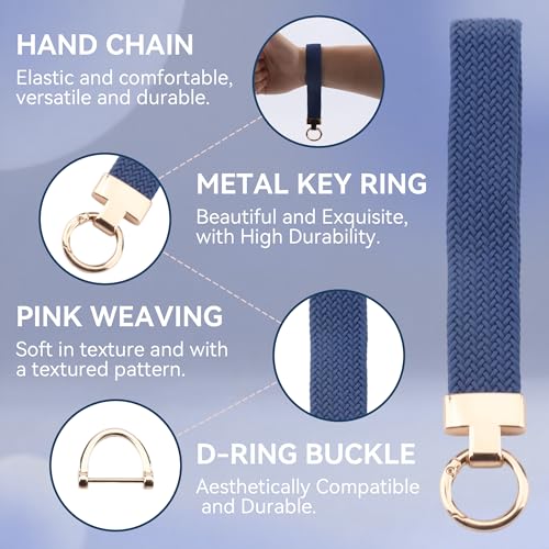 Keychain Wristlet, Stretchable Key Chain for Car Keys with Dual Keyrings & two D Ring Micro screwdriver, Adorable Wrist Lanyard for Women and Men（Cold blue）3