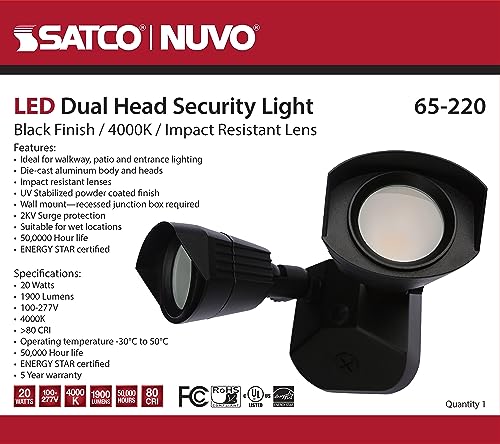 Image of Nuvo 65 /220 LED Dual-Head Security Light, 4000K, Black
