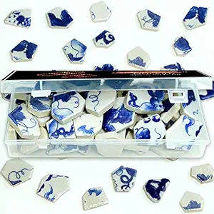 MOSAJOY Mosaic Tiles for Crafts Ceramic China Tiles Assortment Blue and White Porcelain Pieces for Mosaic Craft Supplies (Ceramic Blue, 11OZ)