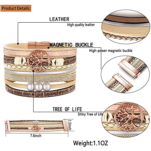 Image of Desimtion Inspirational Tree of Life Boho Leather Wrap Bangle Bracelets for Women, Teen Girl Gifts Trendy Stuff, Fashion Accessories Jewelry Gifts for Women Girls