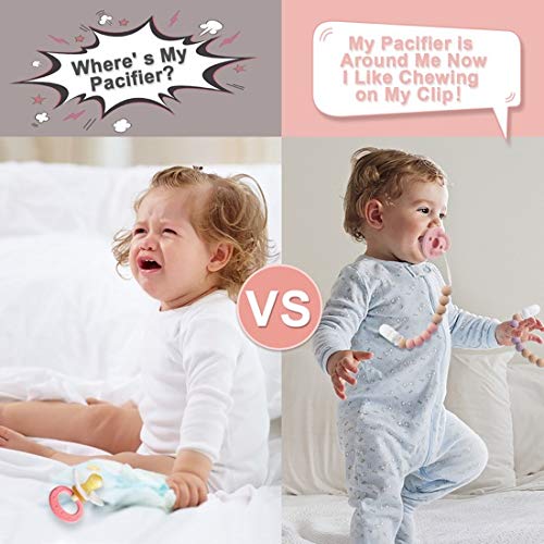 Baby Pacifier Clip Silicone Beads-Newborn Pacifier Holder for Soothie Binkies Teethers BPA Free Natural Chew Teething Relief Toys for Boy Girl Gender Neutral Baby Shower Gifts Unique 2 Pack (Pink)