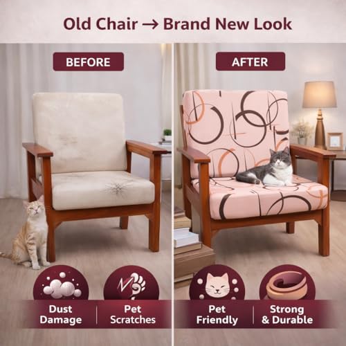 Image of STITCHNEST 'Contour Fit Series' Stretchable Printed Wooden Sofa Cover (Pack of 2) - Elastic Wooden Chair Cover | Wooden Sofa Seat Cover | Size - 20-21 x 20-21 x 3-5 in