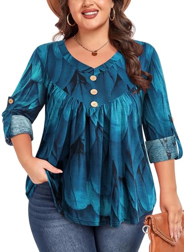 Siddhe Plus Size Women Blouses Roll up Long Sleeve Tops V Neck Curved Hem Dressy Tunic Top Fall Winter Clothes 2025