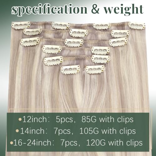 Image of Ugeat Real Human Hair Clip in Extensions Highlights 22 Inch 7pcs 120g | Real Hair Extensions Clip in Human Hair , Easy to Apply , Ash Blonde Highlights Bleach Blonde