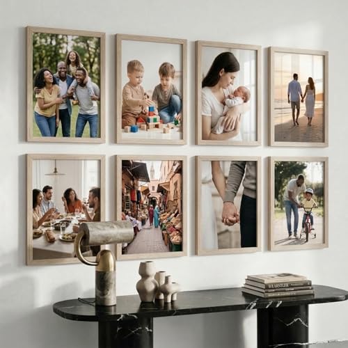 Image of HOTHOUSE Aesthetic Photo Frame for Wall Decoration | Wooden Frames for Bedroom Living Room | Certificate Frame | Photo Frame for Certificate A4 Size | Set of 8 (BROWN, Pack of 8)