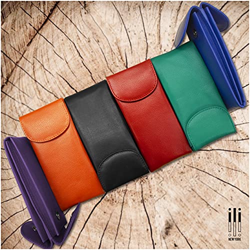 Image of ili New York Double Flap Leather Eyeglass Case, Soft 2-in-1 Dual Glasses Pouch for Sunglasses and Reading Glasses