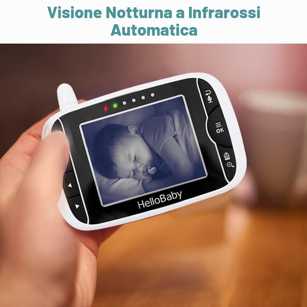 HelloBaby HB65 Baby Monitor con Telecamera, Display 3,2 Pollici, Video Audio Pan-Tilt-Zoom, Visione Notturna