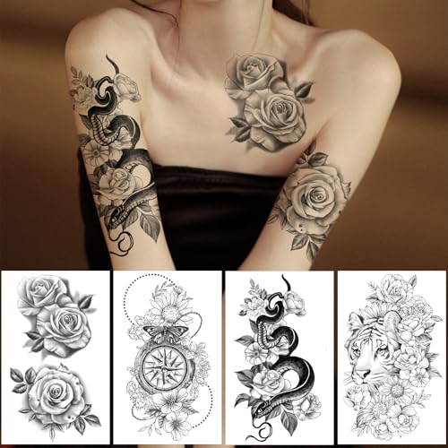 Image of Yazhiji 49 sheets large sexy flowers collection waterproof temporary tattoos lasting fake tattoos for women and girls.