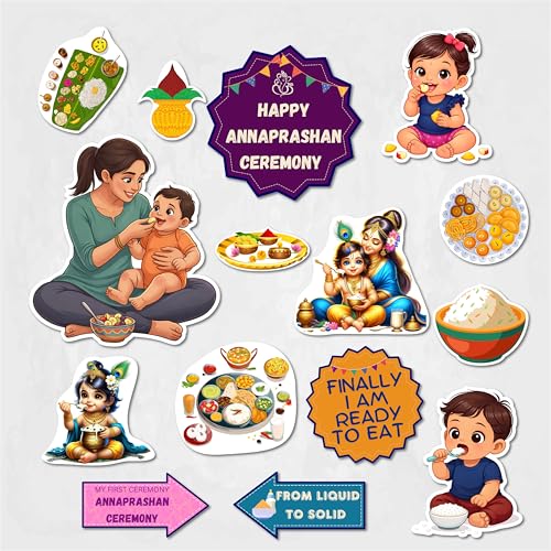Image of 20+ Pcs Theme Photo Booth Cards /Props for Kids, New Born, 20+ Pcs Props for Photoshoot Celebrations Decorations Cardstock (Annaprashan)