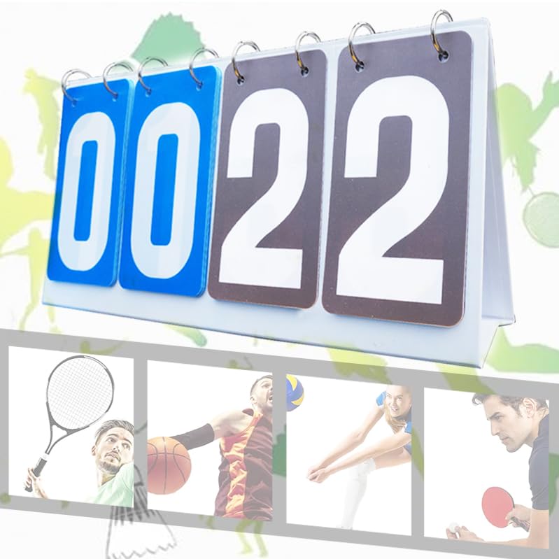 Marcador Deportivo Impermeable Portátil Flip 4 Dígitos para Fútbol Baloncesto Tenis Bádminton Azul Gris