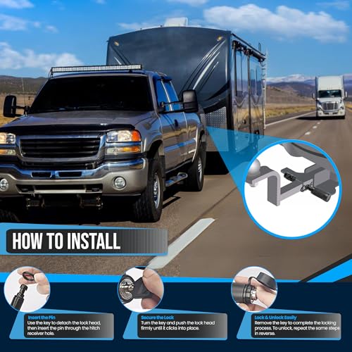 Image of 2 inch Trailer Hitch Pin Lock - 5 /8 inch Locking Receiver Hitch Pins for Class III IV Hitches | Weatherproof Anti-Theft Lockable Pin with Dust, Mud & Gunk Protection | Tow Truck, Boat, Bike