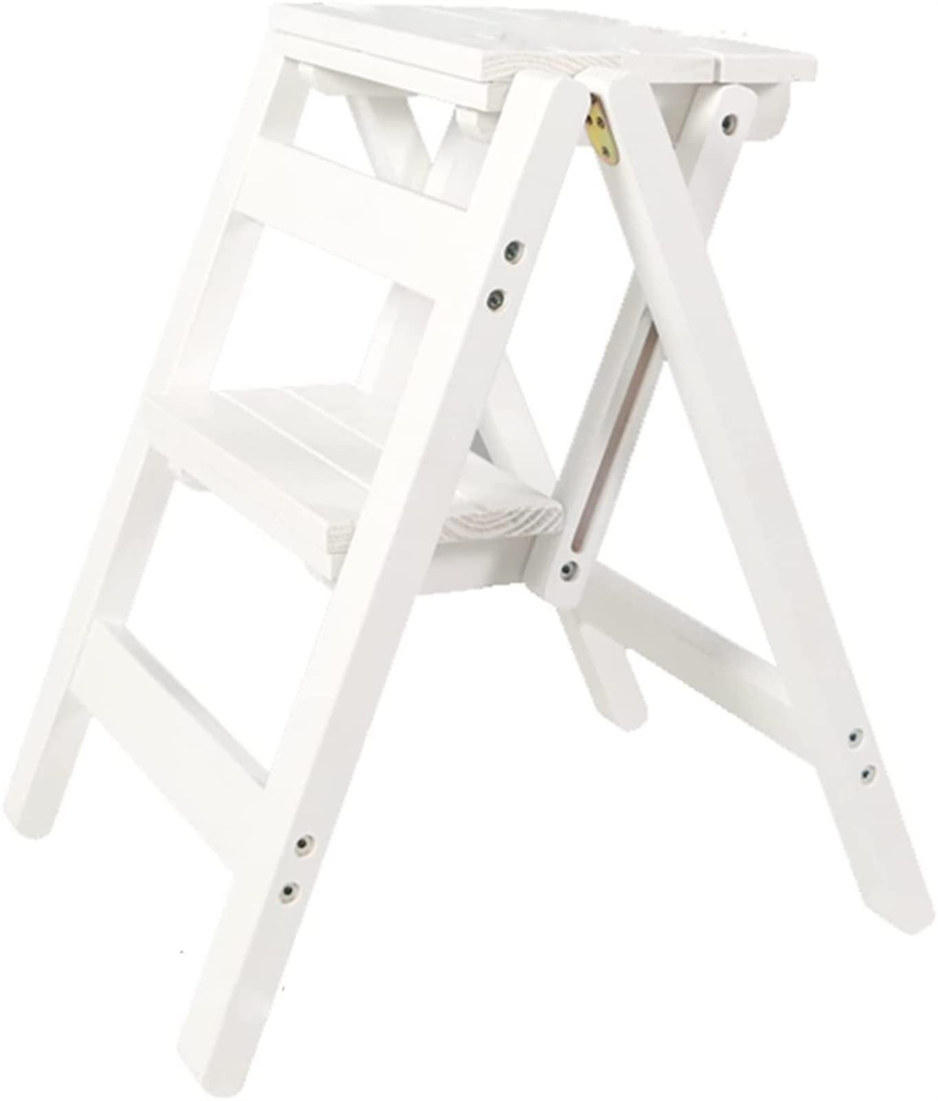 Silla de escalera plegable multiusos con peldaños de madera y función estantería