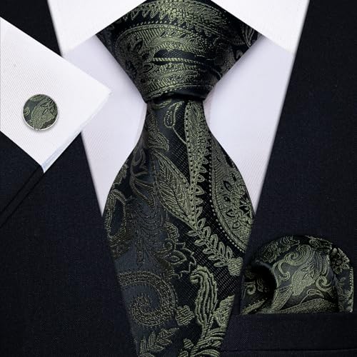 Image of YourTies Silk Paisley Floral Tie and Pocket Square Cufflinks with Lapel Pin Sets for Men 5PC Wedding Party