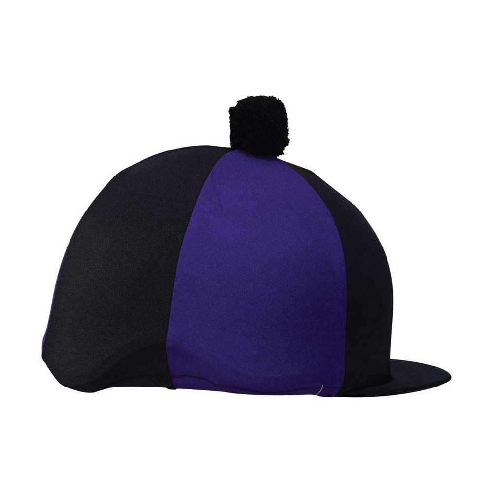 Hy Purple/Black Two Tone Lycra Silks With Bobble - Horse Riding Hat Covers