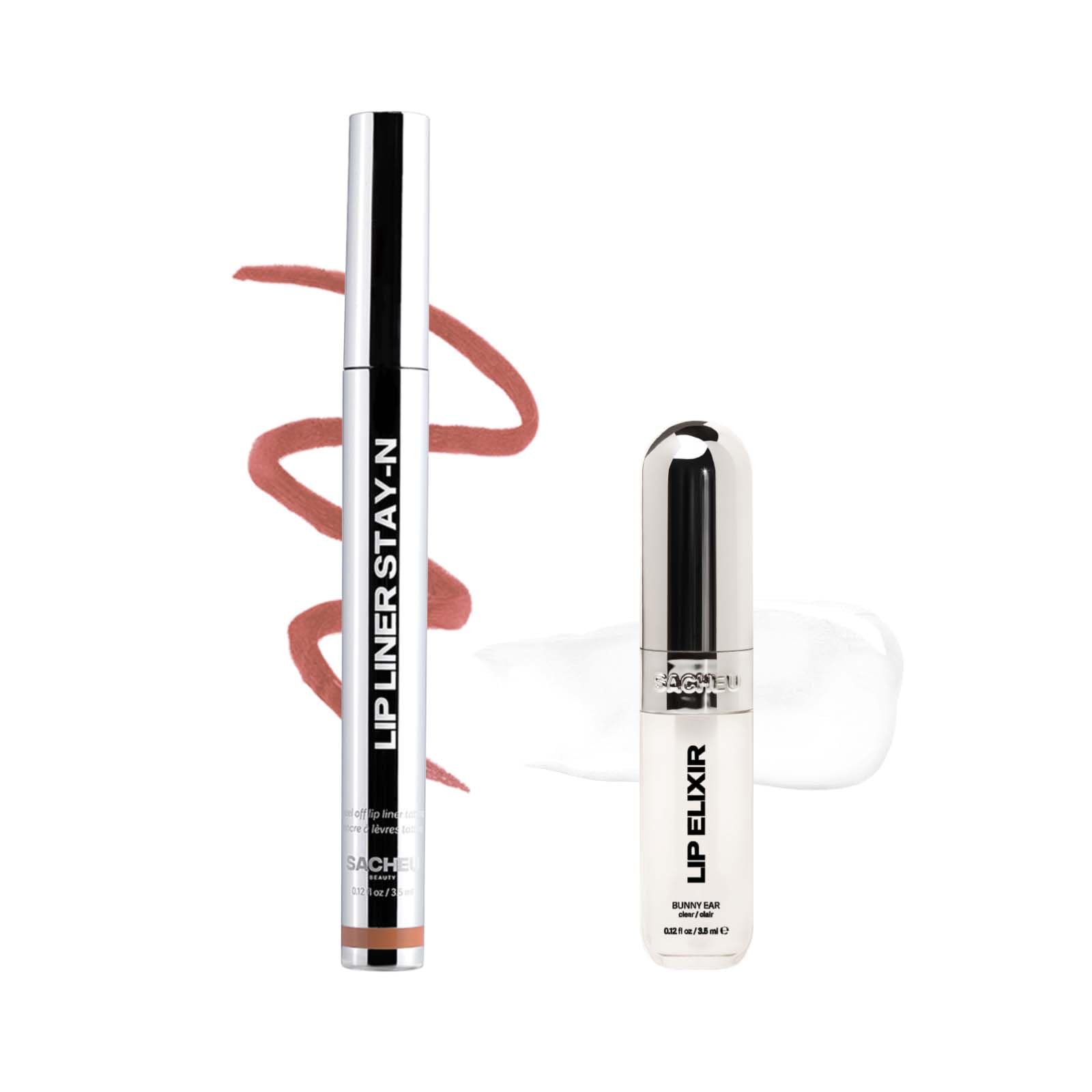 Sacheu Lip Liner STAY-N Peel Off Lip Stain & Lip Elixir Bundle