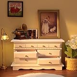 Minamzee 3Pcs 1:12 Dollhouse Side Cabinet Furniture Set, Wooden Miniature Wall Chest Cabinet with Drawers, Art Painting & Potted Plant, Cupboard Doll Accessories for Living Room,Kitchen Bedroom - Image 6