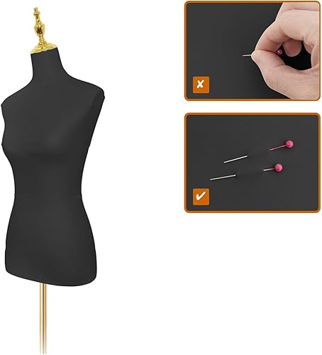 Miniatura 5 de EaseHome Cuerpo de maniquí para mujer, cuerpo de maniquí femenino, altura ajustable, formas de vestido de cuero negro para coser, soporte de cuerpo