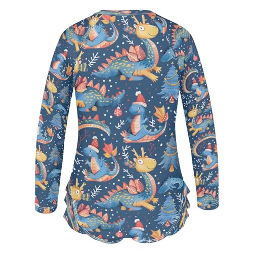Christmas Cartoon Dragon Girls Long Sleeve Swimsuits One Piece Zipper Bathing Suit UPF 50+ Rashguard Swimwear3