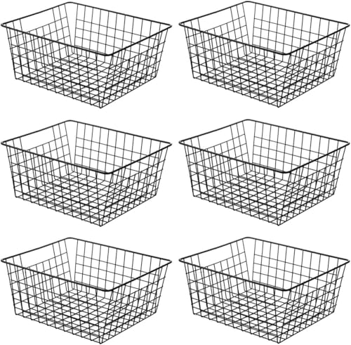 ワイヤー 6個リー整理 収納容器 小物入れ キッチンキャビネット クローゼ用 頑丈な金属製 ランドリー ガレージ 冷蔵庫 ップー用 自宅 収納ー 冷蔵庫整理 ワイヤー収納 (小さいサイズ,ブラック)