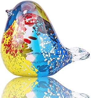 YU FENG Blown Glass Bird Figurine Ornament Collectible Colourful Lifelike Bird Sculpture Paperweight for Home Decoration Table Centerpiece Present