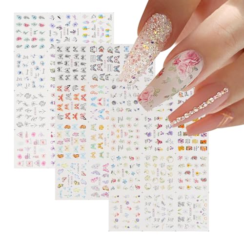 36 Pegatinas para Uñas por Transferencia de Agua con Flores, Hojas y Mariposas | Autoadhesivas & Impermeables | Para DIY Diseño de Uñas, Mujeres, Manicura & Nail Art