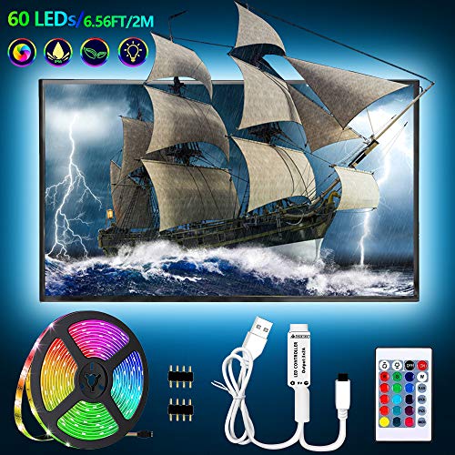 USB Led Strip 6.56ft/2M TV Hintergrundbeleuchtung Fernseher Beleuchtung Dimmbar Wasserdicht Led Leuchtstreifen mit Fernbedienung, Sicherheit 5V USB Powered für 35-65 Zoll HDTV,PC-Bildschirm,Schränke