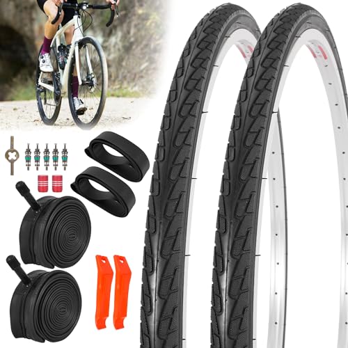 RUTU 26x1 3/8 (37-590) Bike Tires and Tubes 26 x 1 3/8 Folding Bicycle Tires with Schrader Valve Replacement for Vintage Bikes City Bicycles 37-590mm 2-Pack