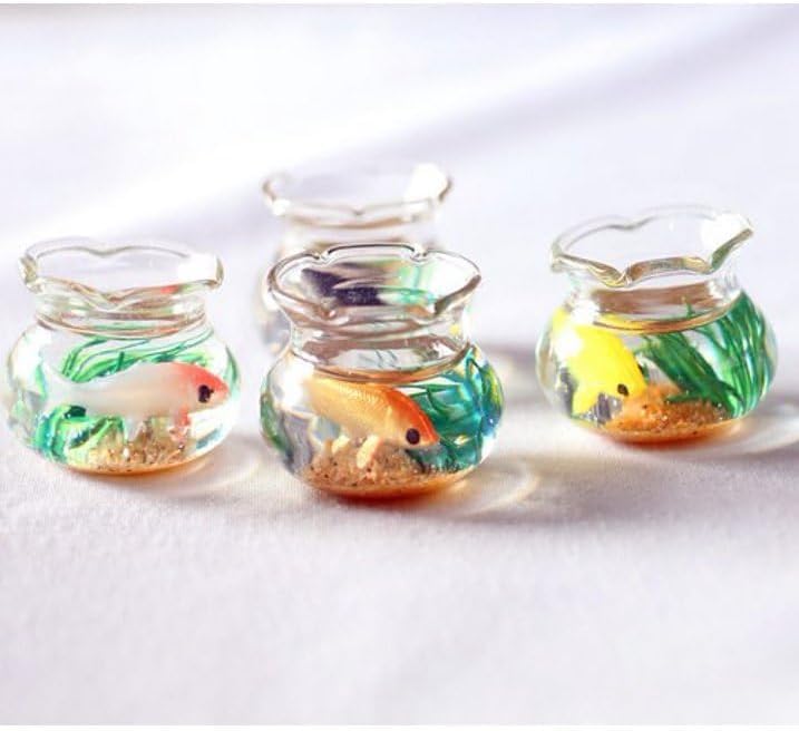 2Pcs Miniature Fish Tank Toy Mini Round Fish Bowls Resin Goldfish Grass for house Desktop Craft Project Decor,Mini Fish Bowl,for Garden Scene Decor,house Accessories