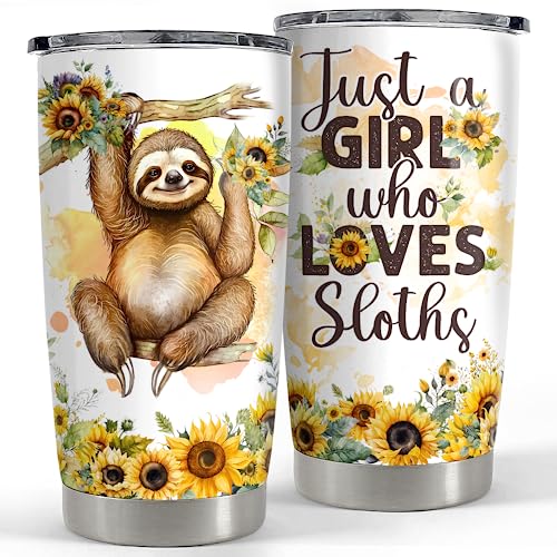 SANDJEST Sloth Tumbler 20oz Girl Loves Sloths Stainless Steel Insulated Tumblers Coffee Travel Mug Cup Gift for Women Girls Teen Birthday Christmas