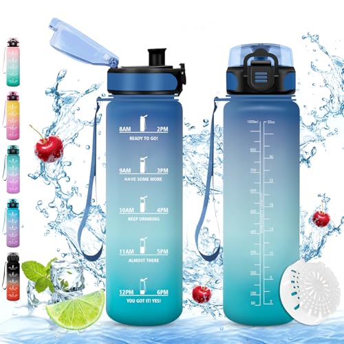 Vikaster Botella agua deporte, 1l Botella, sin BPA, Botella Agua con Filtro, Botellas agua reutilizable, para Niños, Deporte, Running, Gimnasio, Bicicleta