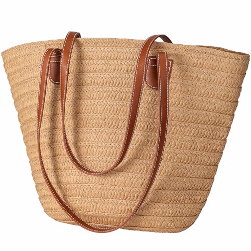 Image of Trifabricy Beach Bags for Women, Woven Straw Tote Bags,Large Beach Bag, Weaving Swim Shopping Travel Bag Waterproof