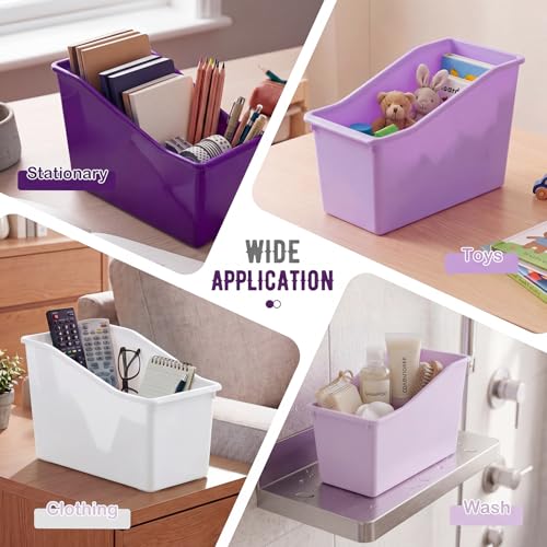 Image of Geetery Plastic Book Bins for Classroom, 12 Pcs, Purple Color Series