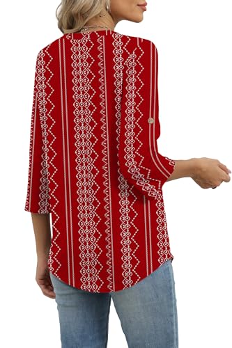 Image of XIEERDUO 3 /4 Length Sleeve Womens Tops V Neck T Shirts Both Side Buttons Blouses Business Casual Outfits Loose Fit