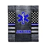 MINIVINE Personalized Gift, Custom Police Dispatcher Army Veteran Corrections Officer Firefighter Blanket, Custom Thin Line Flag Throw Blanket, Graduation Police Gifts (EMS EMT)