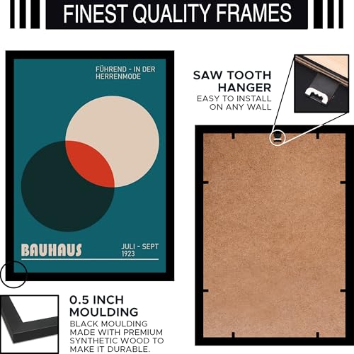 Image of BLINKART Vintage Bauhaus Retro Geometric Aesthetic Poster Gallery | Colorful Wrap Framed For Home Office Studio Living Room Modern Art Studio Decoration Abstract Shapes | (d86) | 13x10 Inch