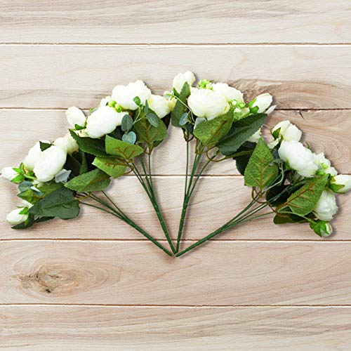 Schliersee Small Artificial Flowers Peony Silk Fake Flower Bouquet For Valentines Day Gifts Home Wedding Decoration Cream Color, 4Pcs #TOP3