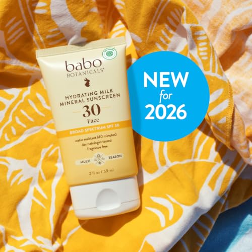 Image of Babo Botanicals Hydrating Milk Mineral Sunscreen SPF 30 with Dewy Finish - Lightweight Zinc Oxide Daily Face Sunscreen for Sensitive Skin - EWG Verified - Broad Spectrum UVA /UVB Protection