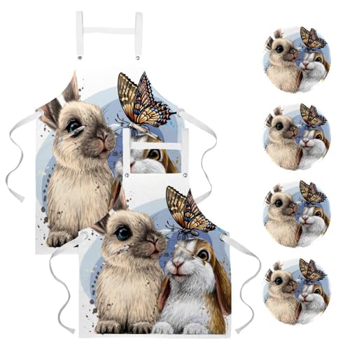 Lot de 2 tabliers de cuisine pour femme et serveur avec poches style lapin multicolore