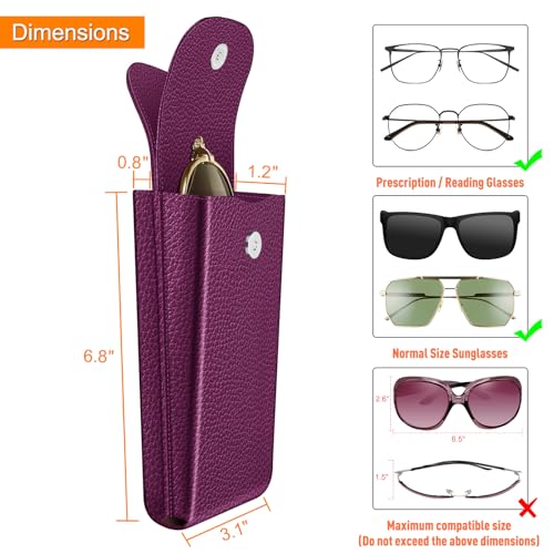 Image of FINTIE Double Glasses Case with Carabiner Hook, Portable Vegan Leather Eyeglass Case Anti-scratch Sunglasses Pouch