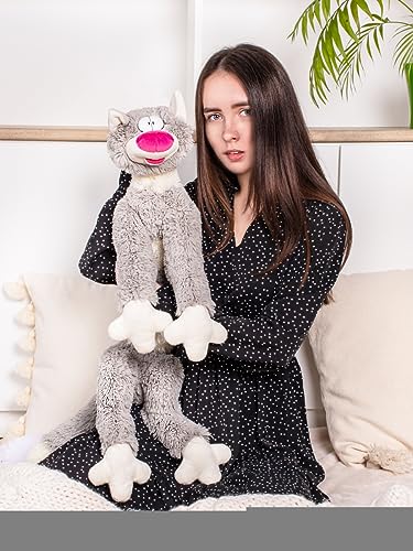 FANCY Lange Katze Kuscheltier 83cm groß Plüsch Nackenkissen Seitenschläferkissen Katze Spielzeug Kinder und Erwachsene (grau)