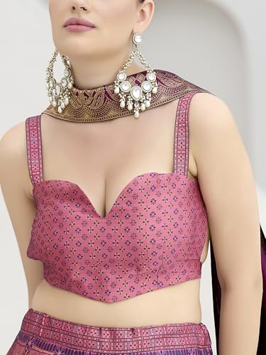 Image of PURVAJA Women's Kanjiwaram Semi-Stitched Lehenga choli