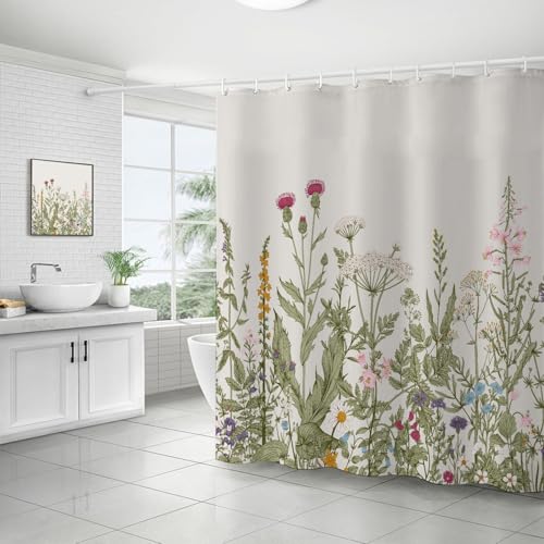 Watercolor Floral Shower Curtain Bathroom Curtain Waterproof and Dampproof Washable Fabric Curtain for Home Bathroom Hotel Decor Floral Shower Curtain with Hooks 180 * 180 CM (18)
