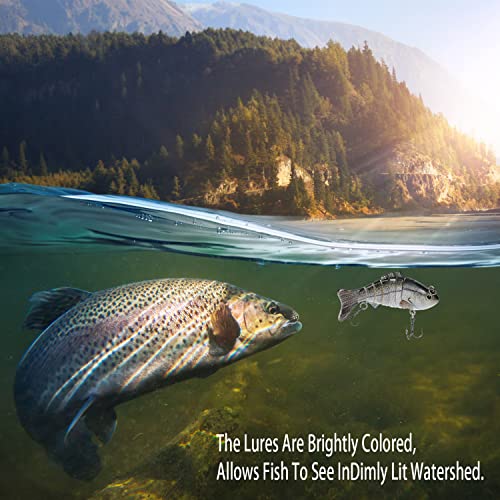 Bass Fishing Lures Swim Baits For Freshwater With Segmented, Bionic Swimming, Swimbaits And Lure, Perfect For Topwater, Saltwater Or Lake, (6 Pack) #TOP22