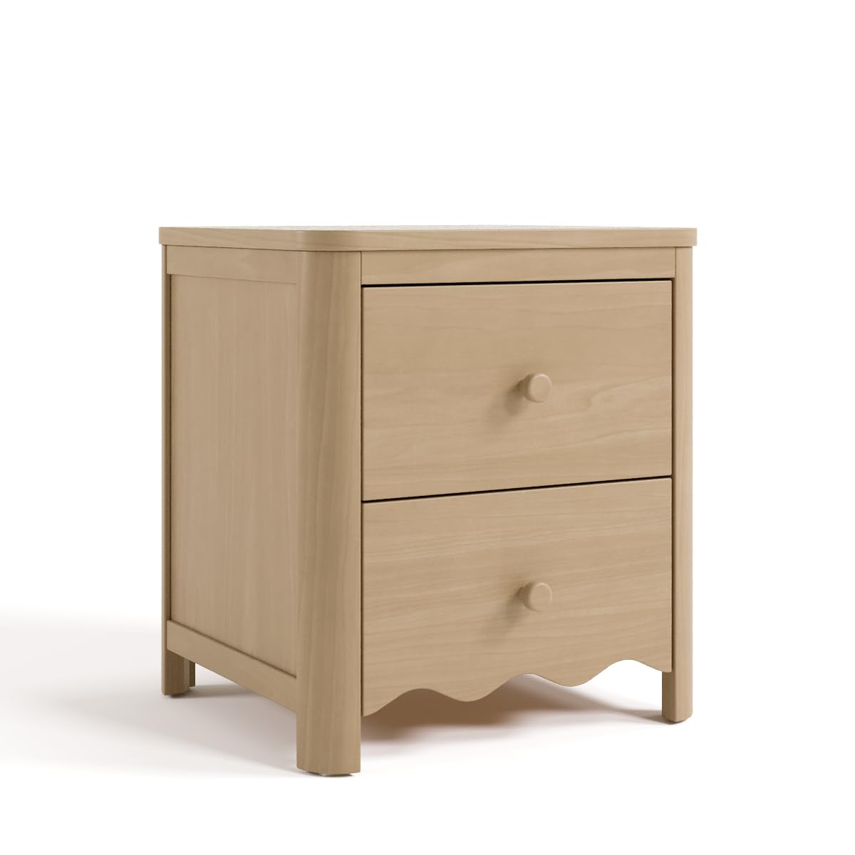 storkcraft casablanca 2 drawer nightstand (driftwood) - greenguard gold certified, storage for kids bedroom, premium wood nightstand with elegant, iconic wave detailing and rounded posts