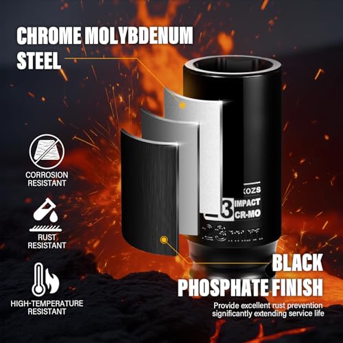 Image of 1 /2 Inch Drive 23mm Deep Metric Impact Socket,CR-MO,6 Point Radius Corner Design,Square Chamfered Opening,Axle Nut Impact Grade Socket for Easy Removal